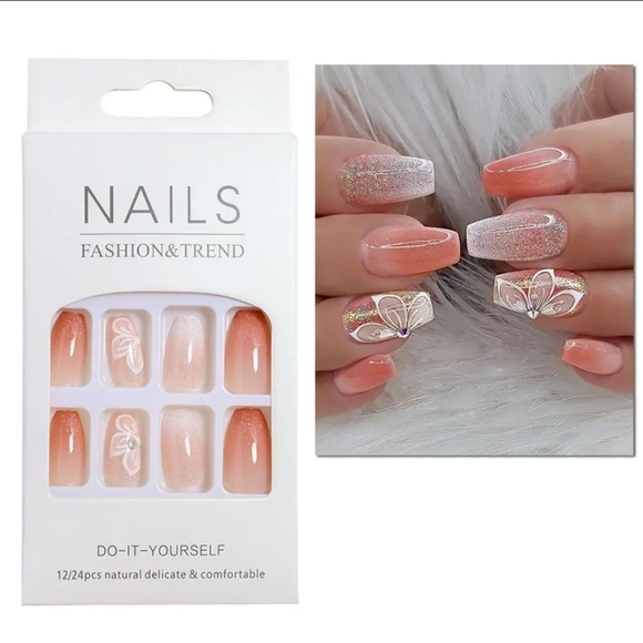 🐢2/$15 Ombre Design with Glitter, Floral, and Rhinestone Press On Nails - Picture 2 of 11